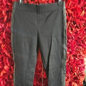 Cache Women's Black Ankle Pants Slim Fit High-Waisted With Leather Detail Size M